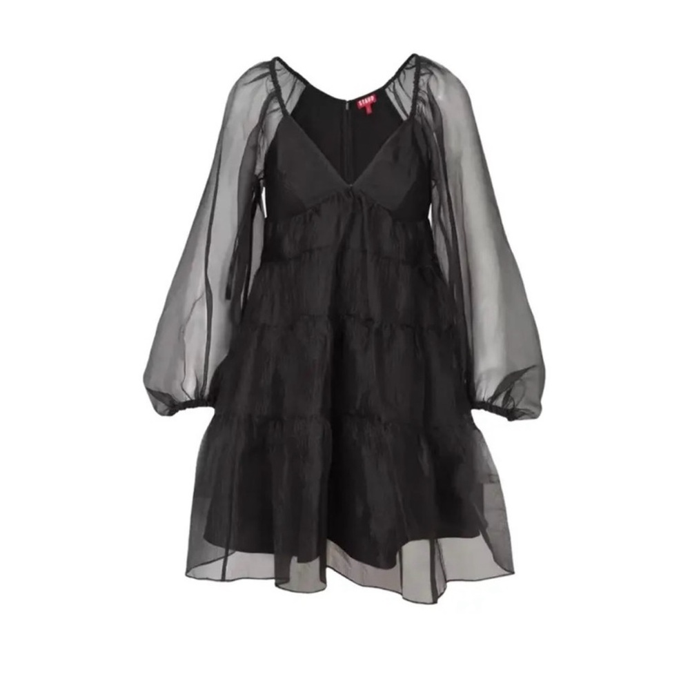 STAUD Sheer Black Long Sleeve Mini Dress